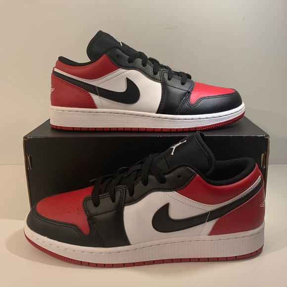 🔴⚫[NEW] AIR JORDAN 1 LOW BRED TOE (2021) GRADE SCHOOL SHOES SIZE 7Y SNEAKERS⚫🔴 - Picture 3 of 7